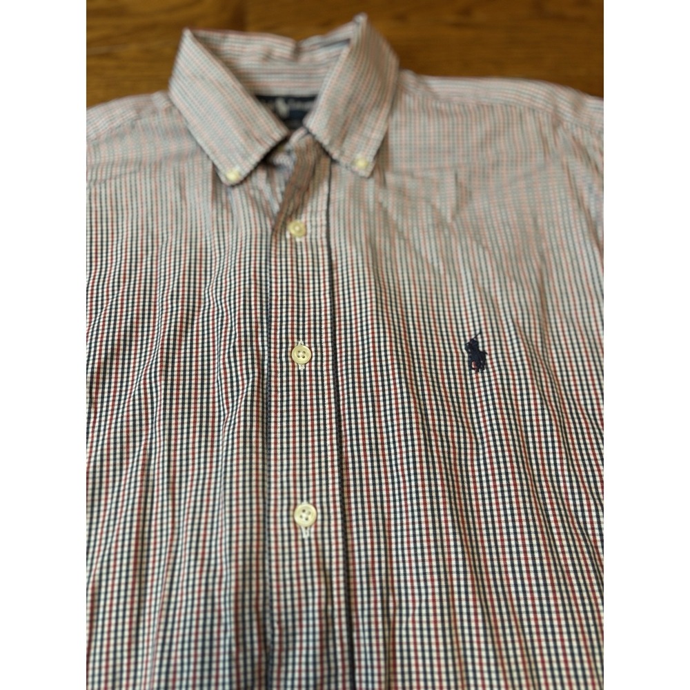 Ralph Lauren Shirt Mens Medium Red White Blue Gingham Check Pony Oxford Blaire